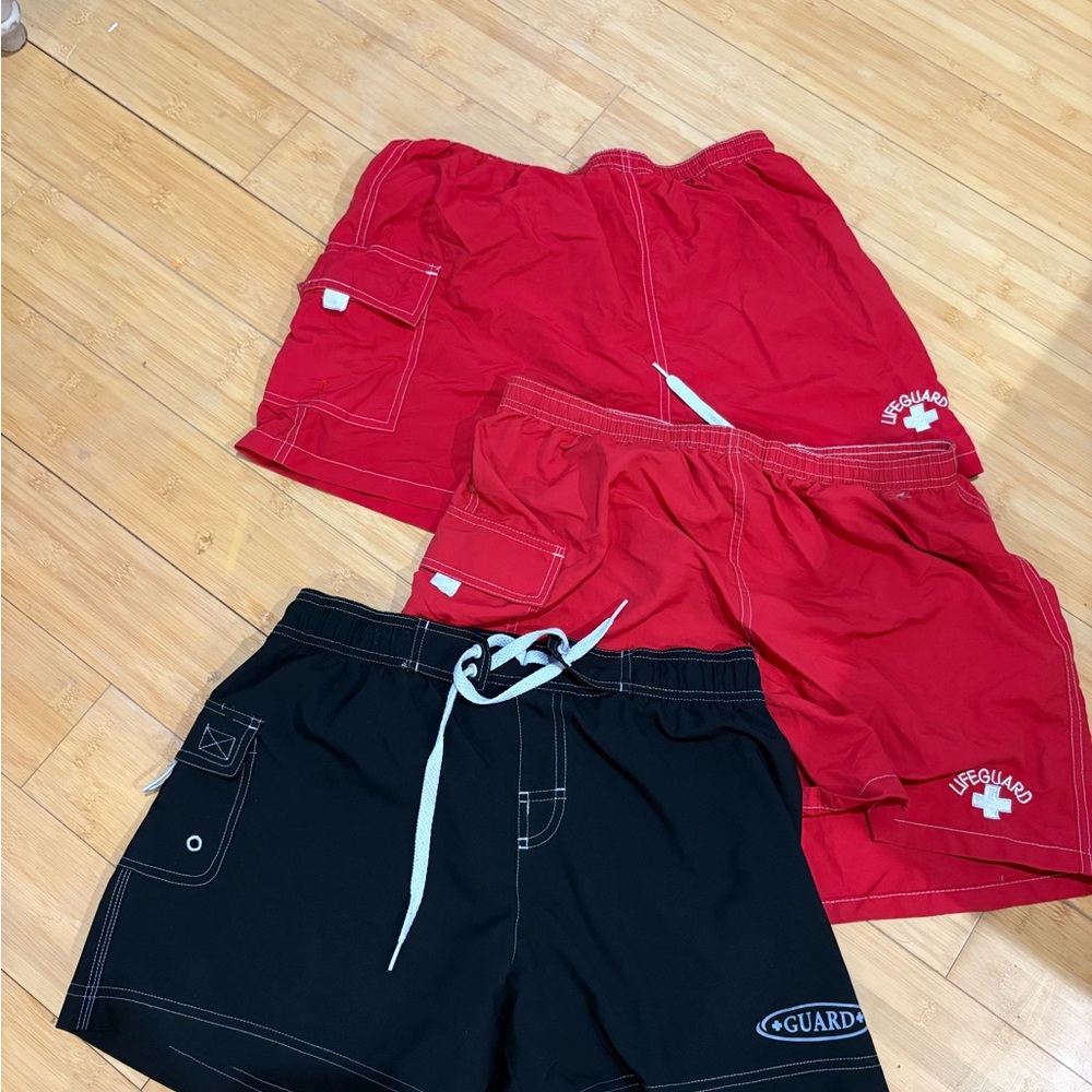 Red and Black Lifeguard Swim Shorts